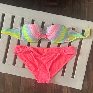 Vintage VS bandeau Bikini Top w Neon pink bottoms